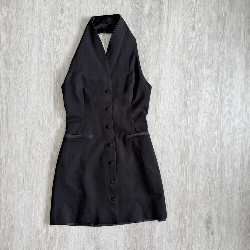 Zara Dress Halter Tuxedo Mini Dress Halter Button-Up Backless Vest Dress Size S